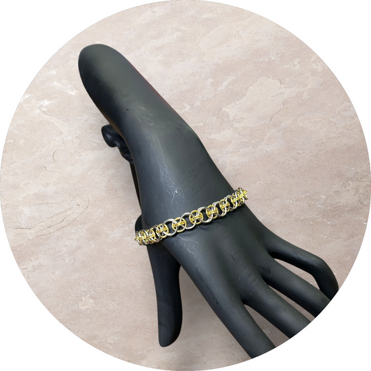 Handmade Stainless Steel Combined Silver And Gold Plated Helm Pattern Bracelet
