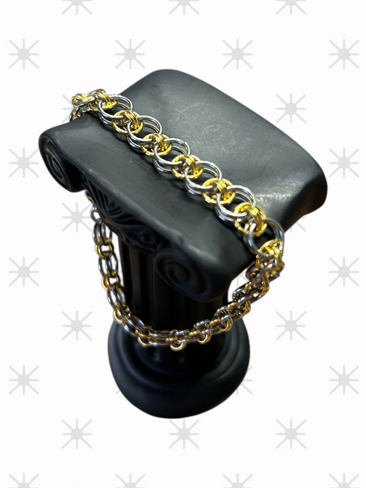 Handmade Stainless Steel Combined Silver And Gold Plated Helm Pattern Bracelet