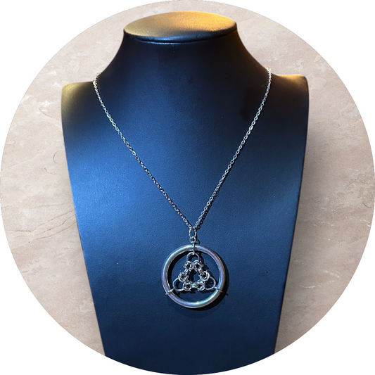 Elegant Pendant Bezanthine Style. Triangle. Handmade. Stainless Steel. Silver Plated