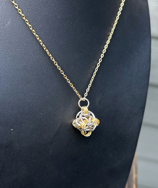 Silver and Gold Combined Pendant Helm Style. Handmade. Stainless Steel. Silver and Gold Plated